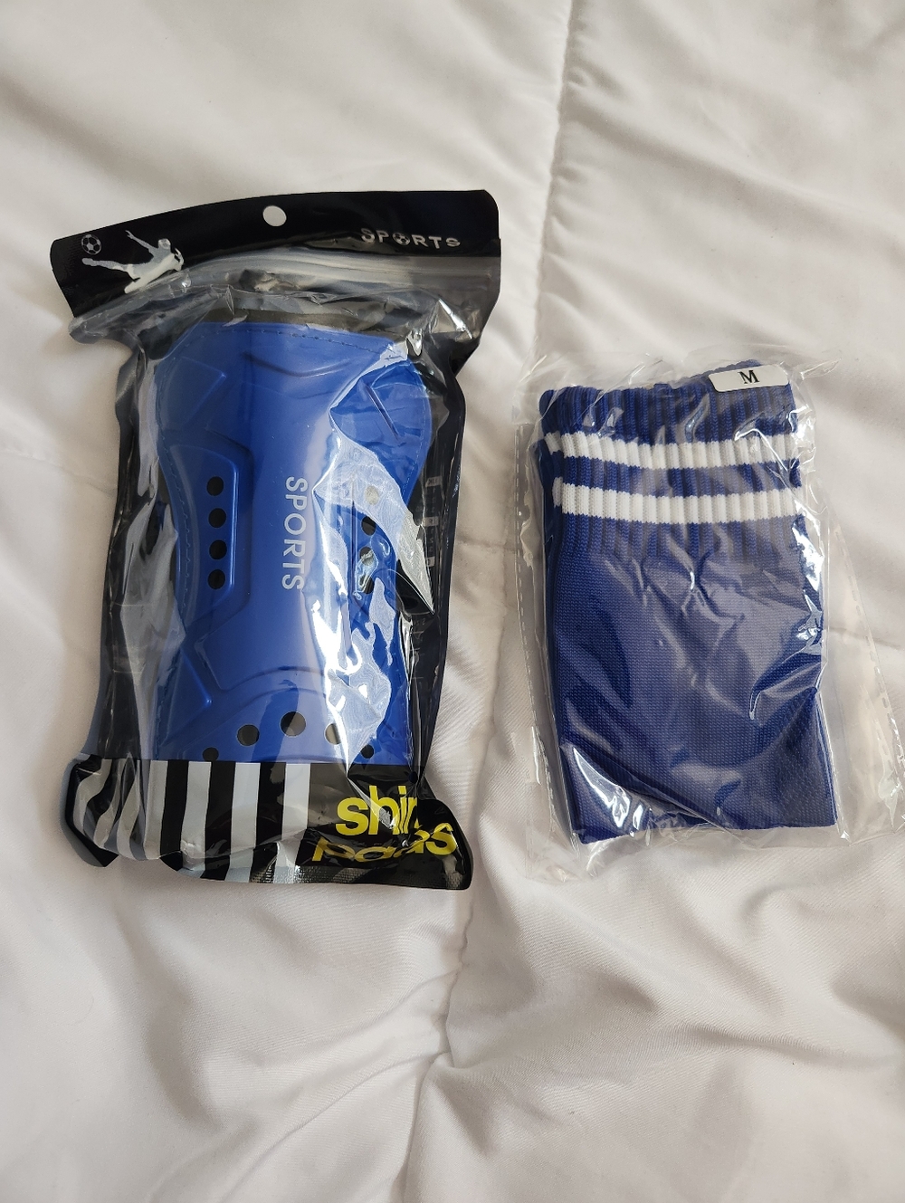 Kids Blue Sports Shin Guard and Matching Blue Socks, M